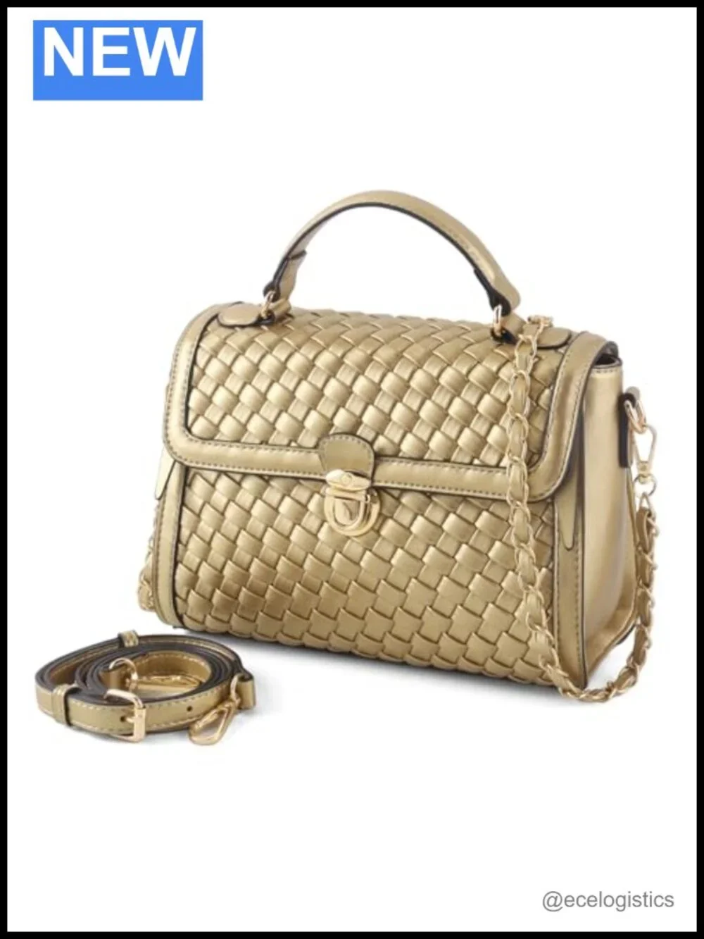 Vegan Leather Woven Satchel Crossbody Bag with Top Handle
